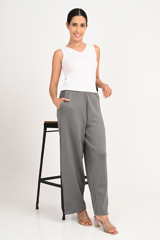 Stain Proof Light Grey Wide Leg Pants