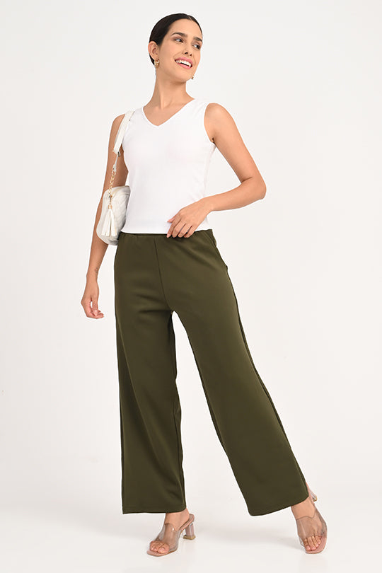 Stain Proof Olive Wide Leg Pants