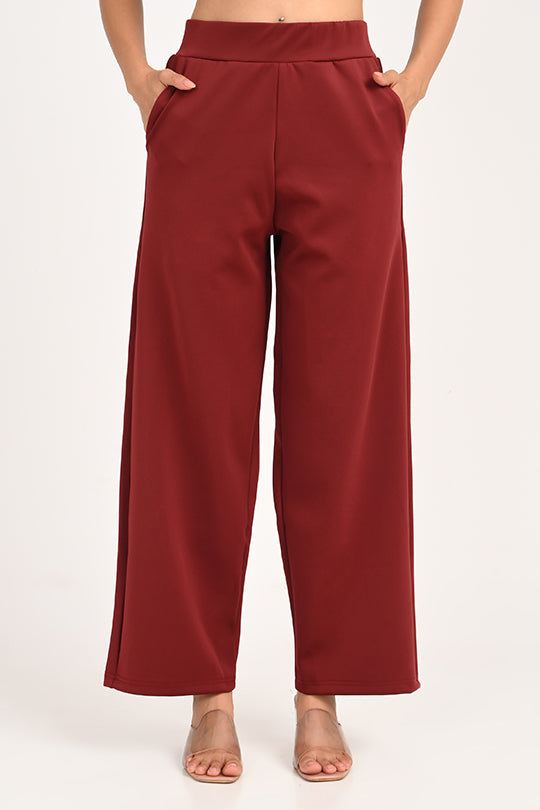 Stain Proof Maroon Wide Leg Pants