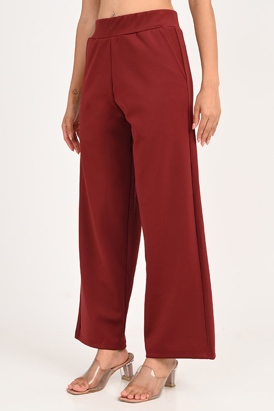 Stain Proof Maroon Wide Leg Pants