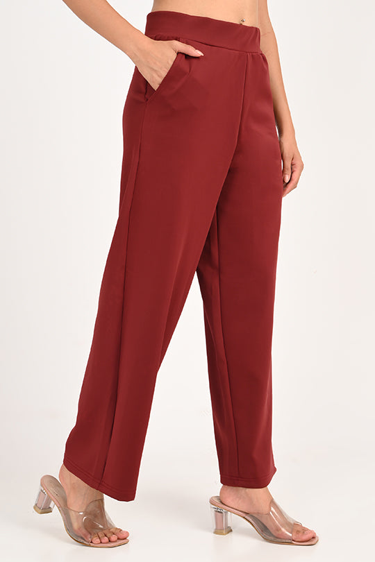Stain Proof Maroon Wide Leg Pants