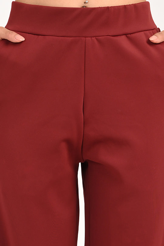 Stain Proof Maroon Wide Leg Pants