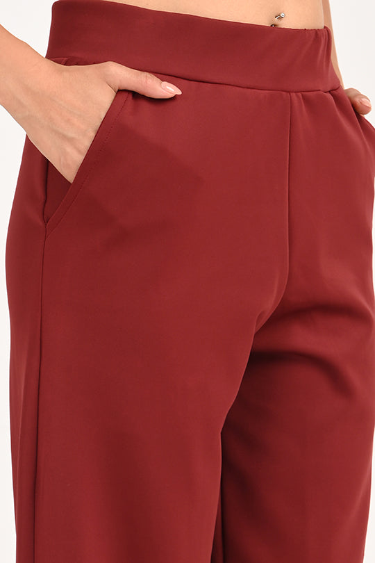 Stain Proof Maroon Wide Leg Pants