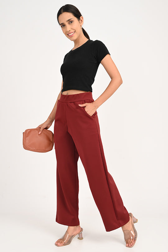 Stain Proof Maroon Wide Leg Pants