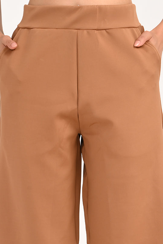Stain Proof Brown Wide Leg Pants
