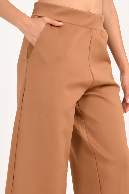 Stain Proof Brown Wide Leg Pants