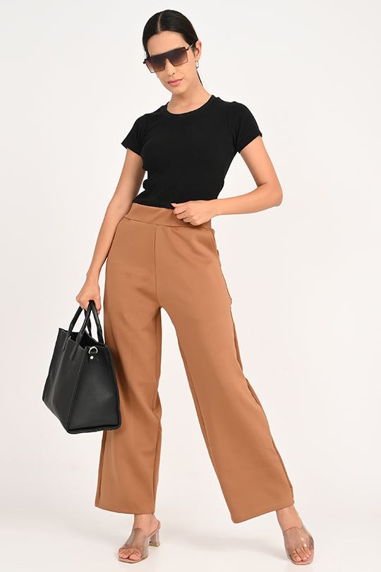 Stain Proof Brown Wide Leg Pants