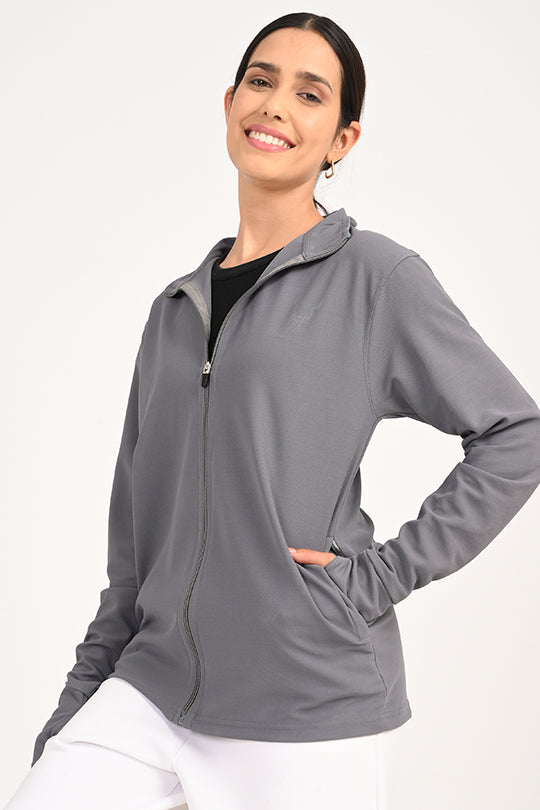 ADDAXPLAY Sunproof & Stain-Proof Performance Jacket in Heather Grey