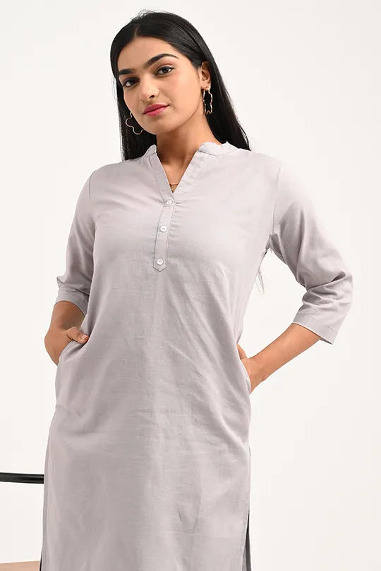 Stain proof Light Grey Cotton Kurti