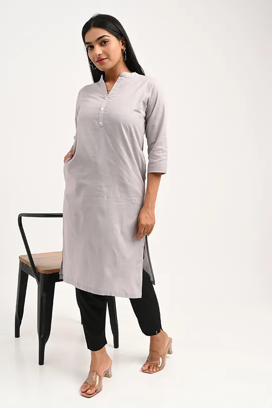 Stain proof Light Grey Cotton Kurti