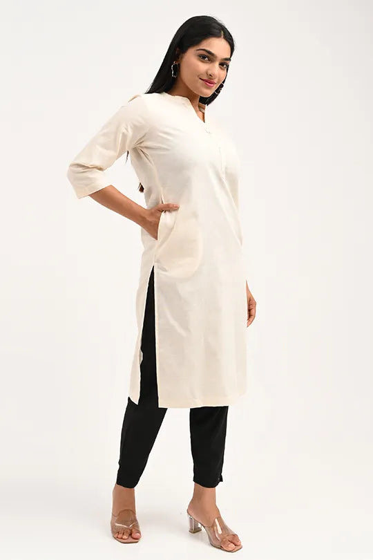 Stain proof Light cream Cotton Kurti