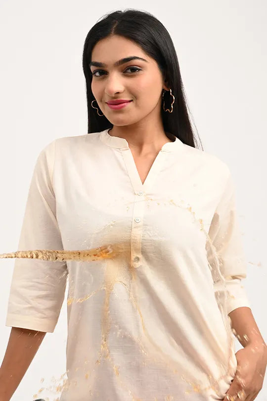 Stain proof Light cream Cotton Kurti