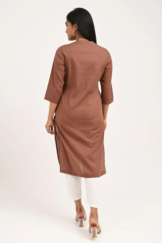 Stain proof Brown Cotton Kurti
