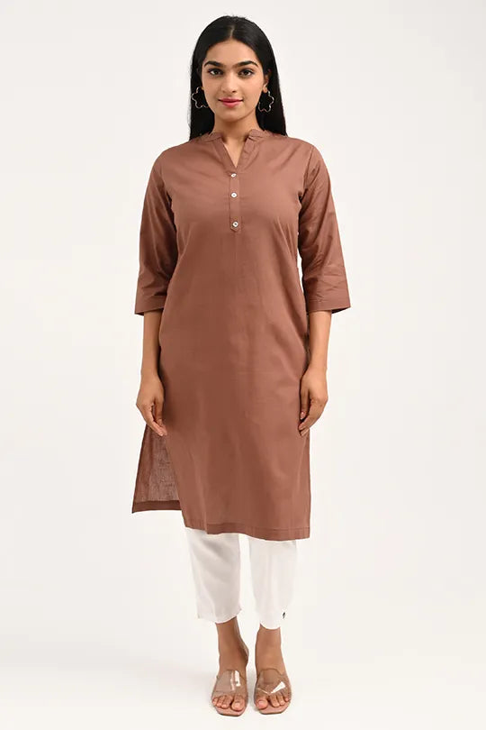 Stain proof Brown Cotton Kurti