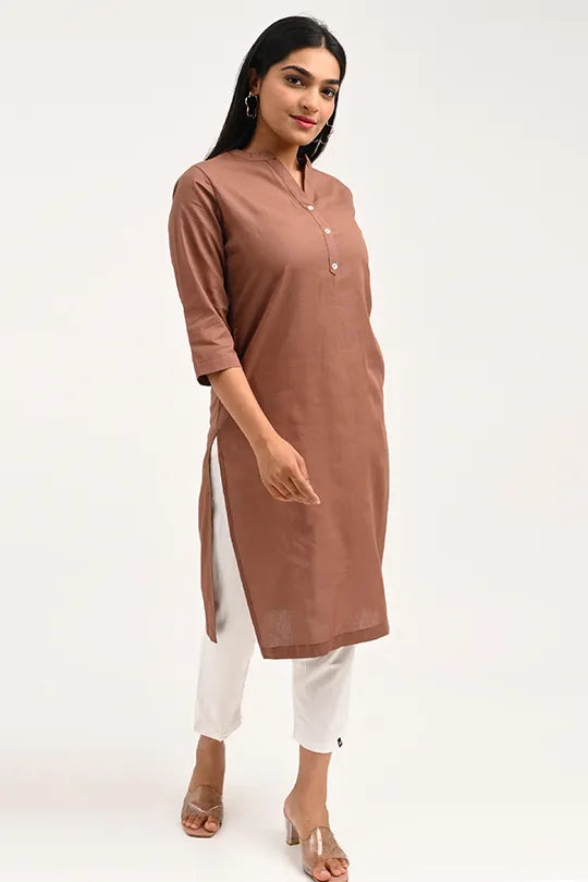 Stain proof Brown Cotton Kurti
