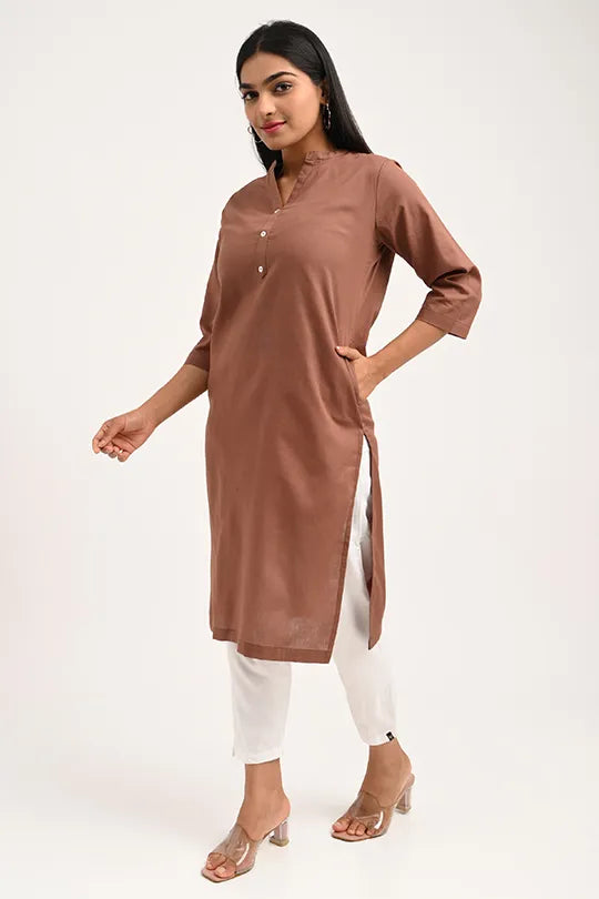 Stain proof Brown Cotton Kurti