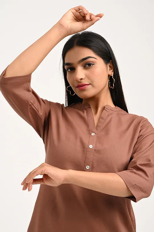 Stain proof Brown Cotton Kurti