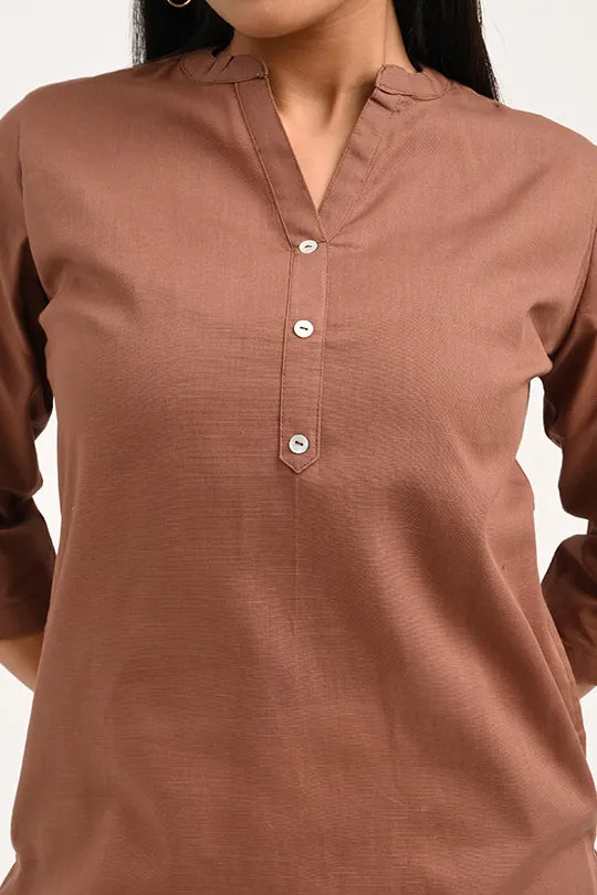 Stain proof Brown Cotton Kurti
