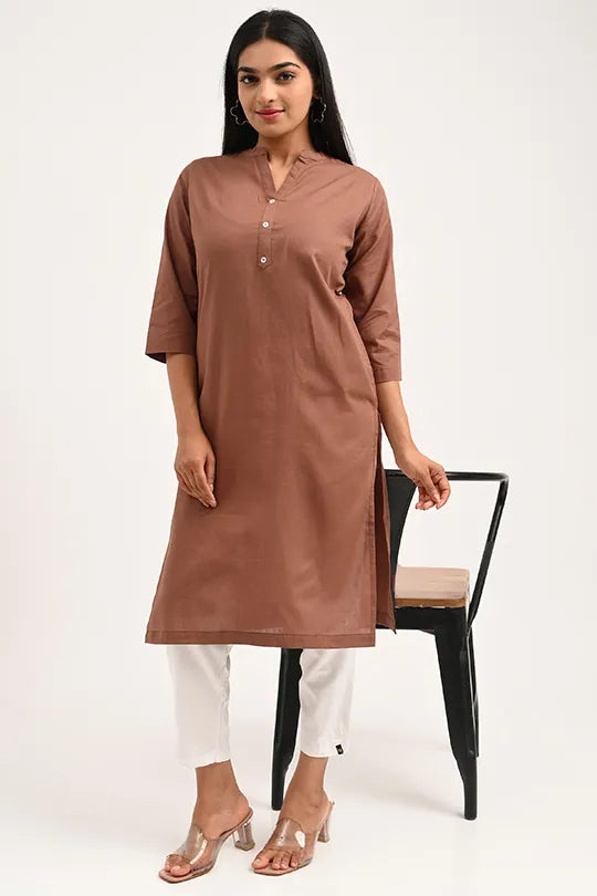 Stain proof Brown Cotton Kurti