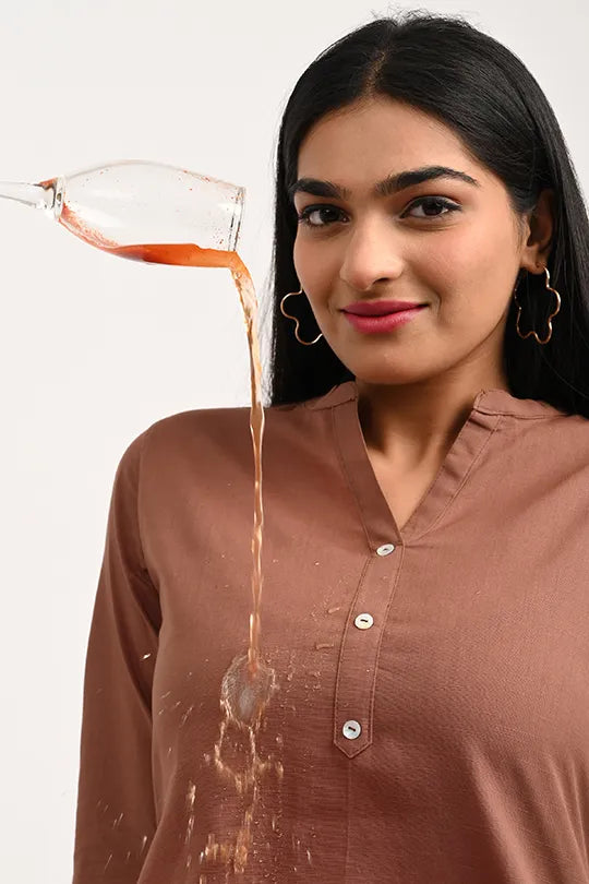 Stain proof Brown Cotton Kurti