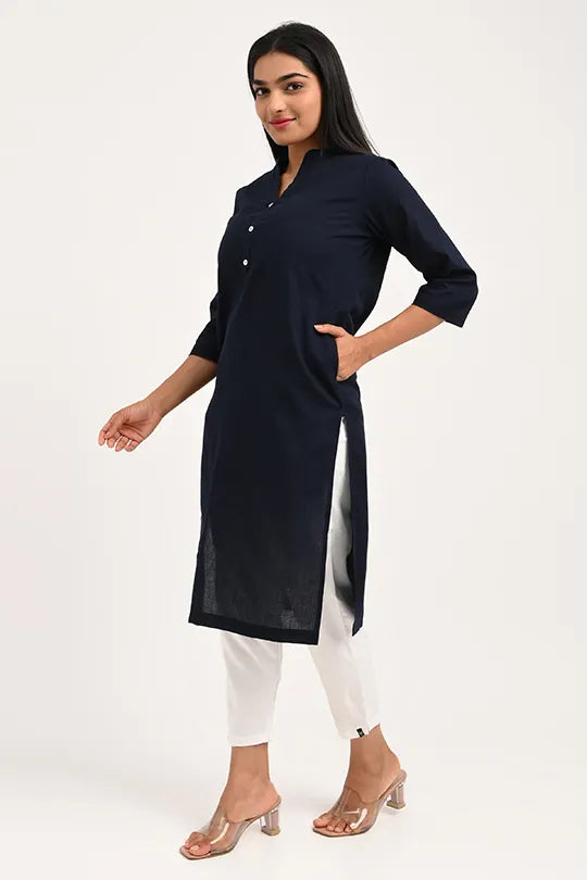 Stain proof Navy Blue Cotton Kurti