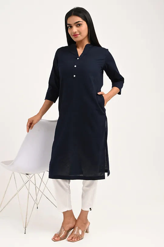 Stain proof Navy Blue Cotton Kurti