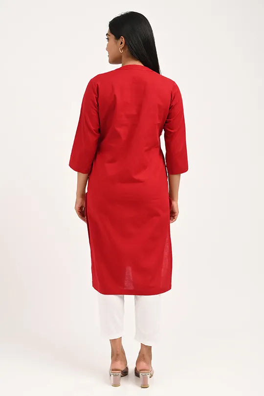 Stain proof Red Cotton Kurti