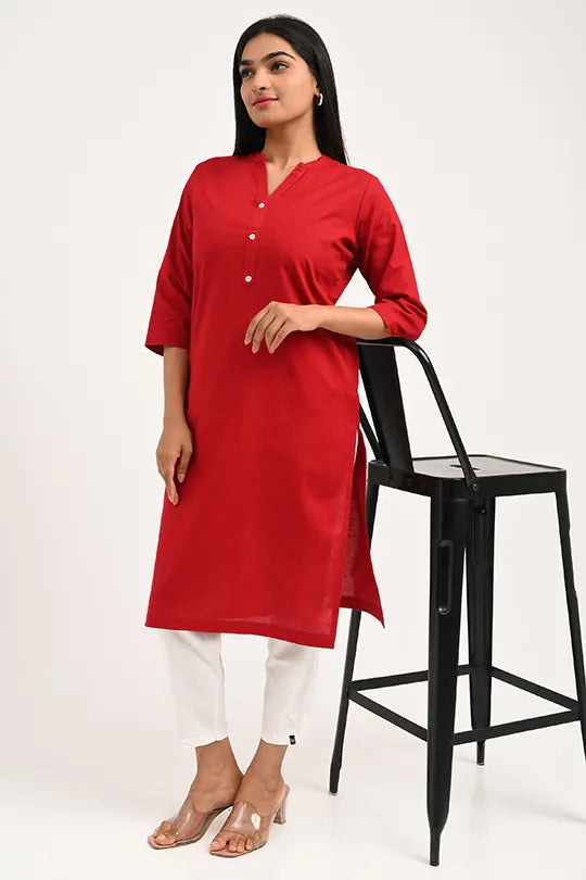 Stain proof Red Cotton Kurti