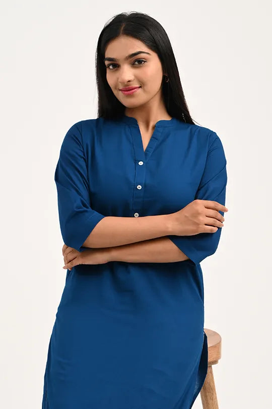 Stain proof Indigo Blue Cotton Kurti