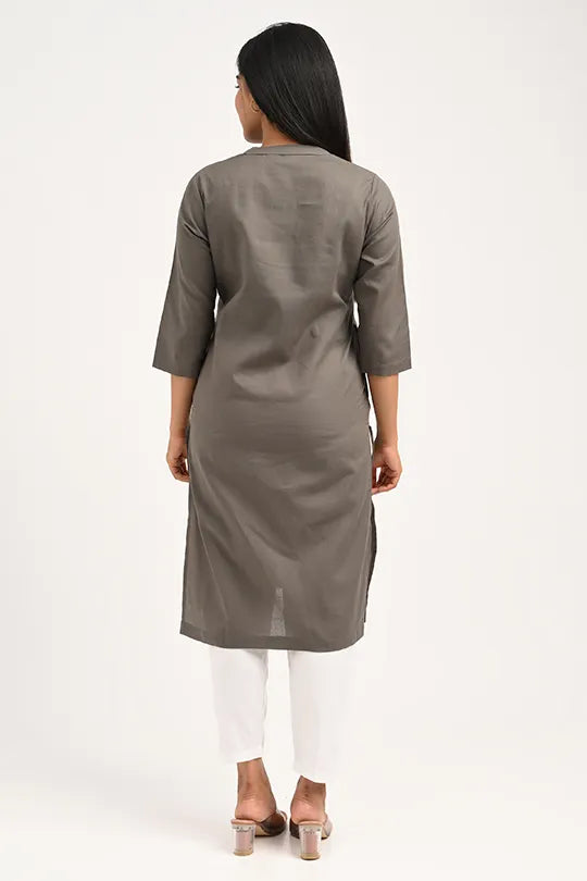 Stain proof Dark Grey Cotton Kurti
