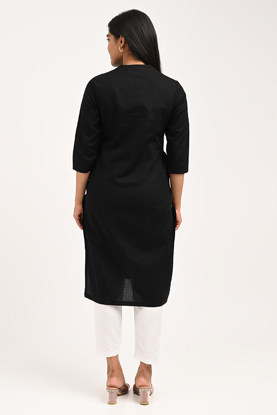Classic black stain-proof cotton kurti, Woman in black water-repellent kurti.