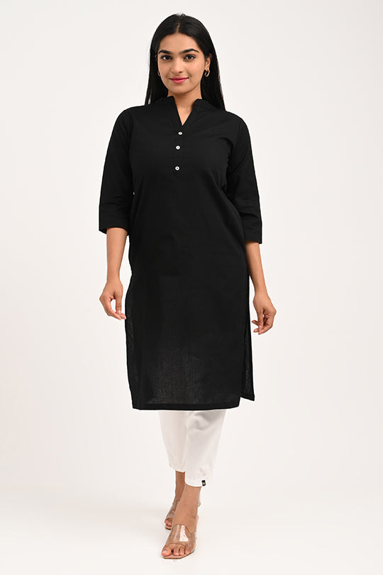 Classic black stain-proof cotton kurti, Woman in black water-repellent kurti.