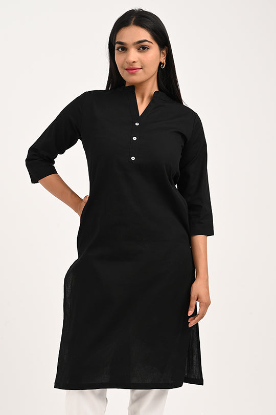 Classic black stain-proof cotton kurti, Woman in black water-repellent kurti.