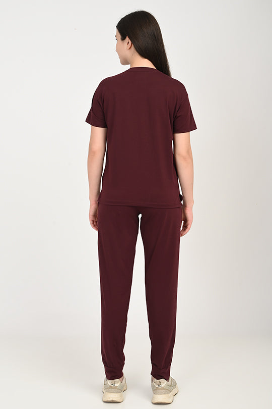 Anti Stain Cotton Maroon Pyjama Set