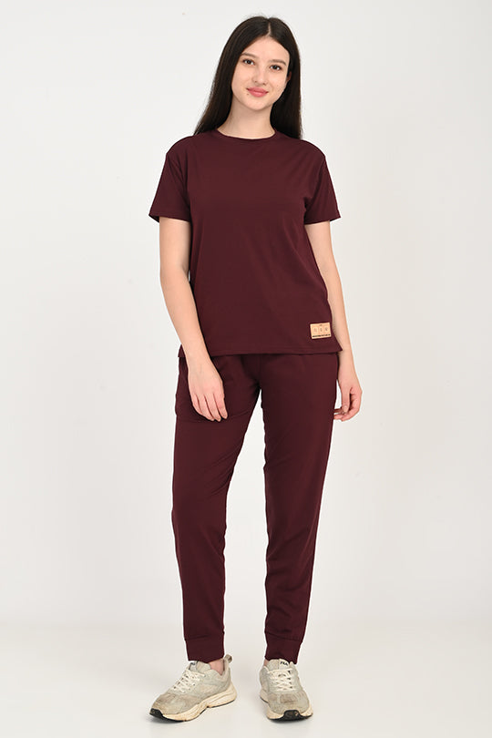 Anti Stain Cotton Maroon Pyjama Set