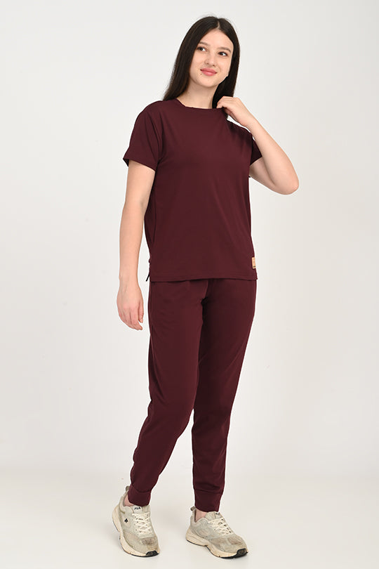 Anti Stain Cotton Maroon Pyjama Set
