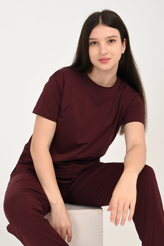 Anti Stain Cotton Maroon Pyjama Set