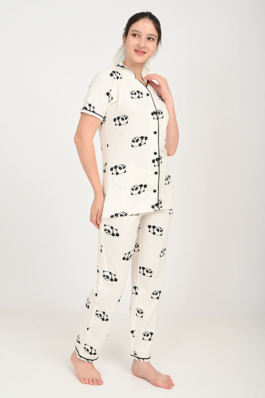 Anti Stain Cotton White Pyjama-V2 Set