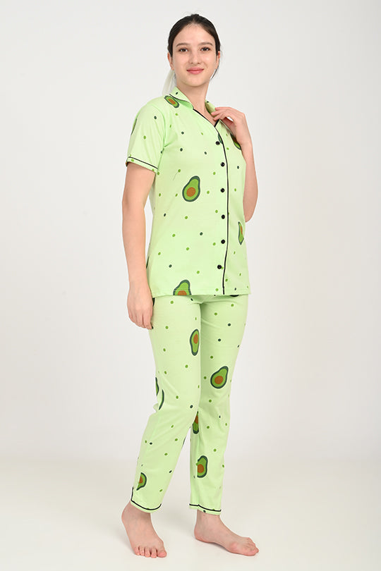 Anti Stain Cotton Lime Green Pyjama-V2 Set