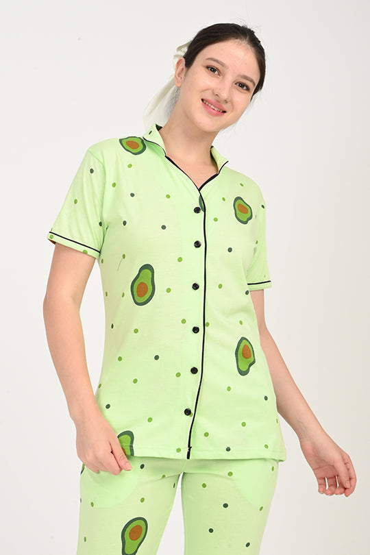 Anti Stain Cotton Lime Green Pyjama-V2 Set