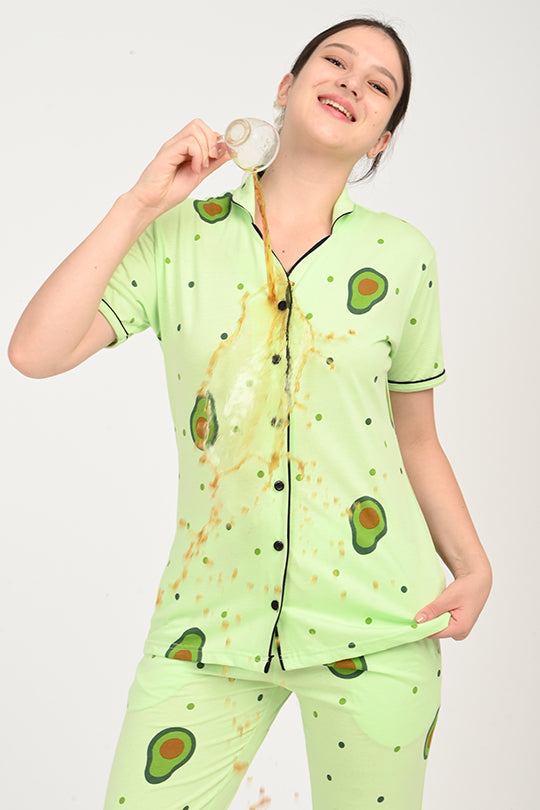 Anti Stain Cotton Lime Green Pyjama-V2 Set