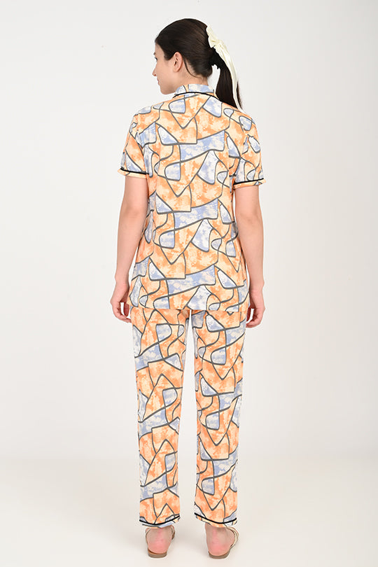 Anti Stain Cotton Orange Pyjama-V2 Set