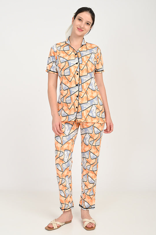 Anti Stain Cotton Orange Pyjama-V2 Set
