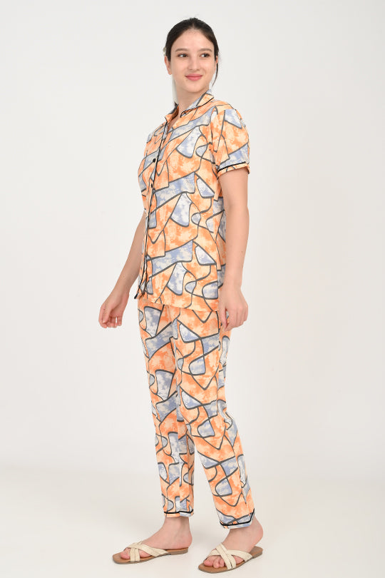 Anti Stain Cotton Orange Pyjama-V2 Set