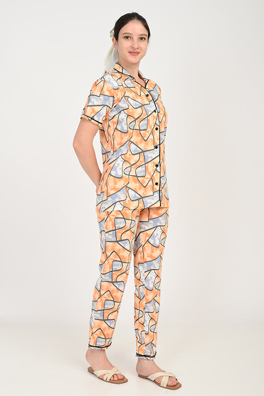 Anti Stain Cotton Orange Pyjama-V2 Set