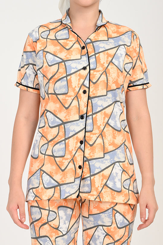 Anti Stain Cotton Orange Pyjama-V2 Set