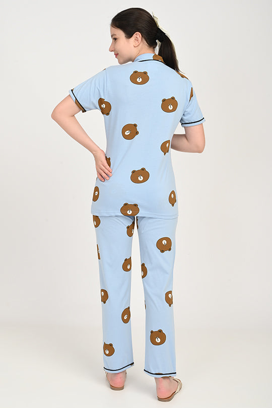 Anti Stain Cotton Light Blue Pyjama-V2 Set