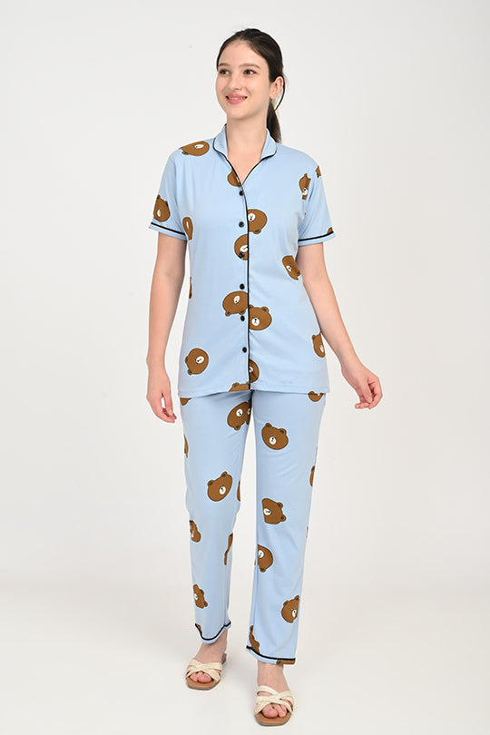 Anti Stain Cotton Light Blue Pyjama-V2 Set