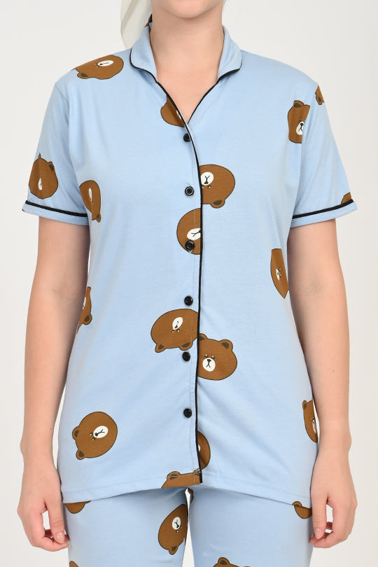 Anti Stain Cotton Light Blue Pyjama-V2 Set