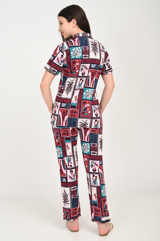 Anti Stain Cotton Maroon Pyjama-V2 Set